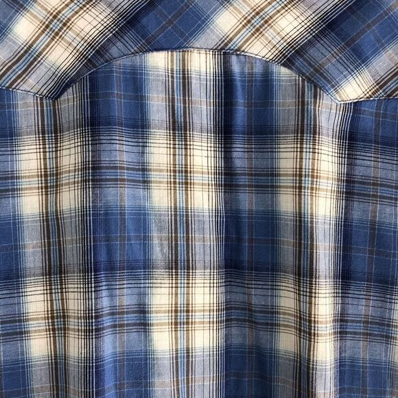 Wrangler Wrancher Mens Size 3X Blue Plaid Pearl Snap Shirt Cowboy Farmer Classic - Picture 14 of 16